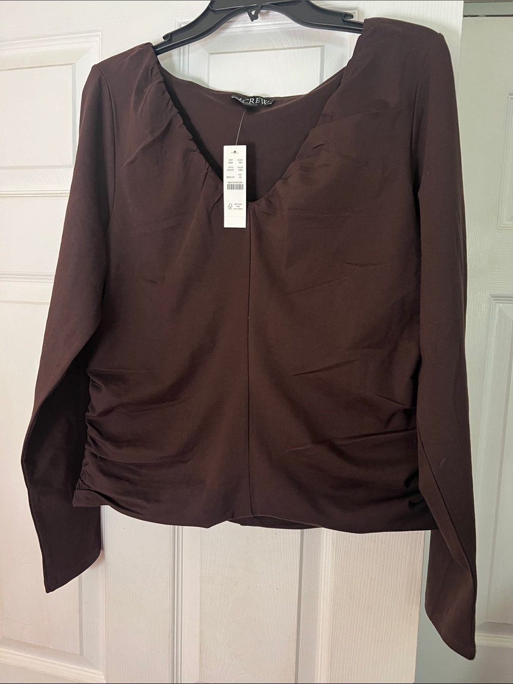 J. Crew Chocolate Brown Long-Sleeve V-Neck Blouse
